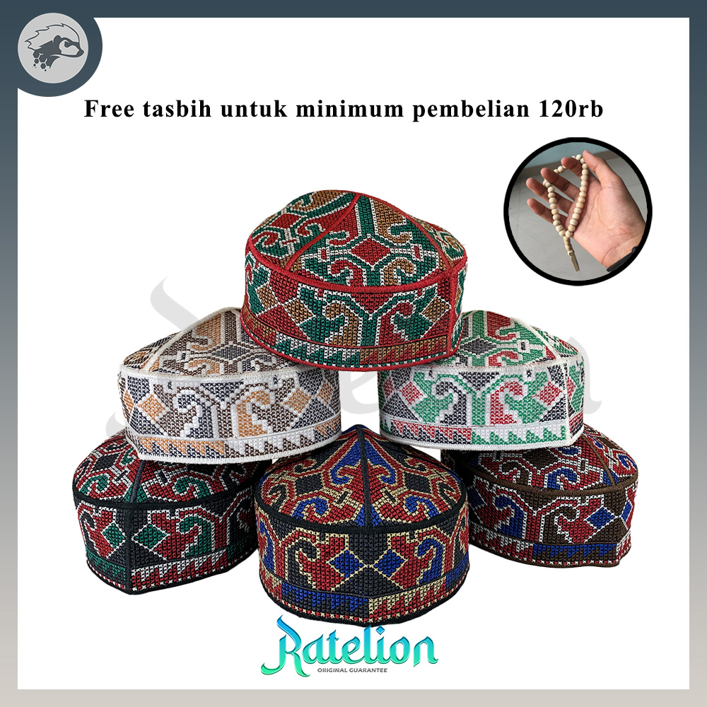 Peci PAKISTAN Motif Ovais Bordir Ukuran Anak dan Dewasa Lengkap Warna Hijau Biru Hitam Putih Maroon 