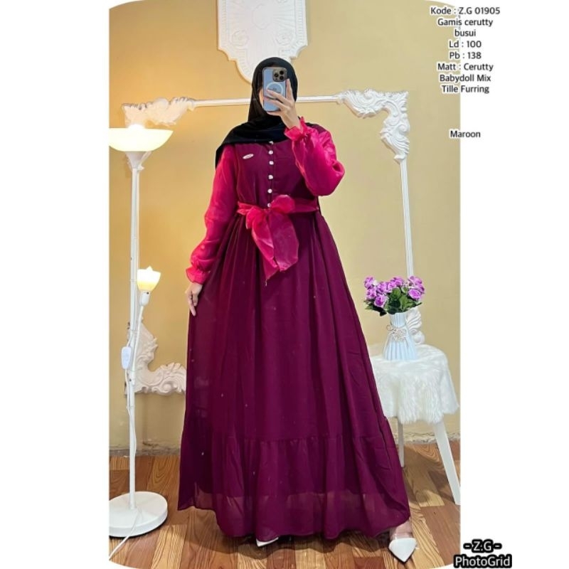 gamis ceruty kombinasi organza