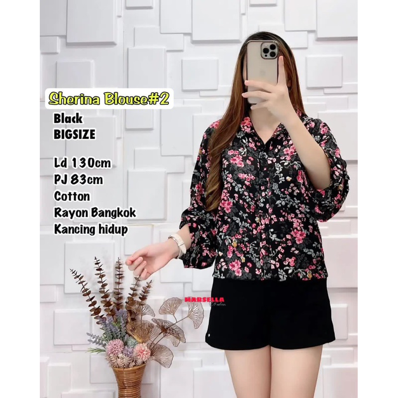 sherina blouse jumbo original by marsela/ atasan wanita bahan rayon bangkok import motif bunga / blo
