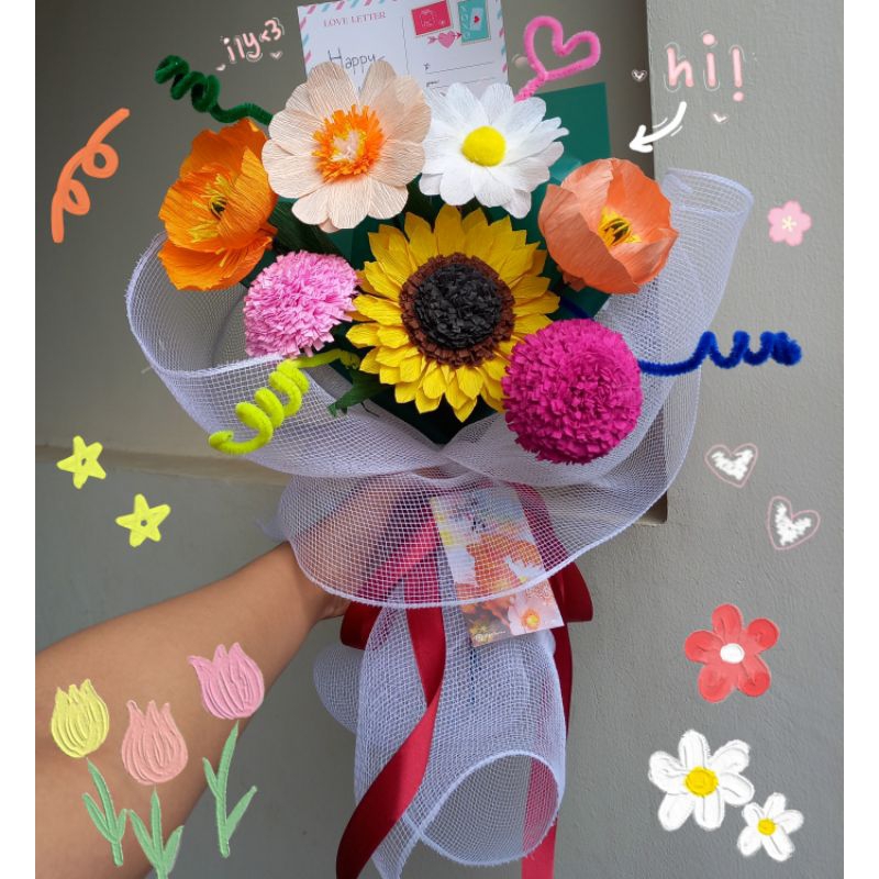 Kanna bouquet/paper flowers/handmade unique flowers/ Crepe paper flowers bouquet medium/artificial f