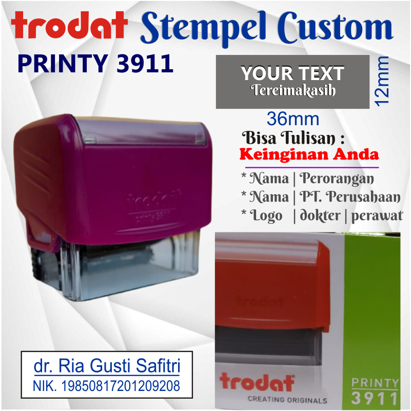 

STEMPEL TRODAT 3911 CUSTOM NAMA DOKTER BIDAN LOGO LUNAS TINTA WARNA OTOMATIS