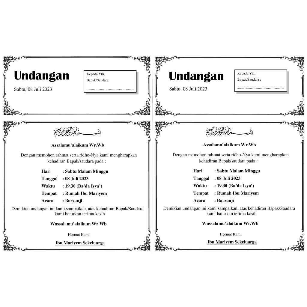 

D1 Undangan Tahlil, Dzikir Fida, Kirim Do'a, Syukuran