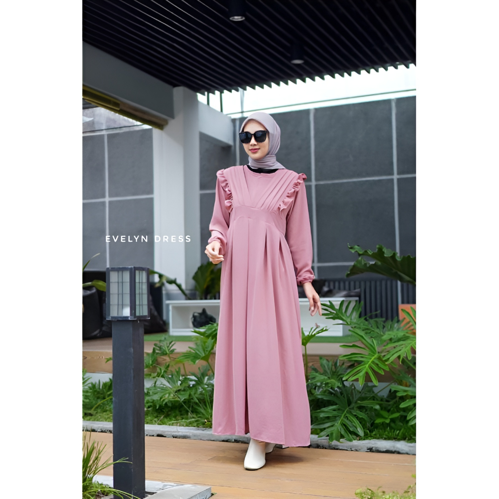 gamis dress terbaru 2023 Evelyn dress wanita jumbo rempel dada bahan crinkle premium