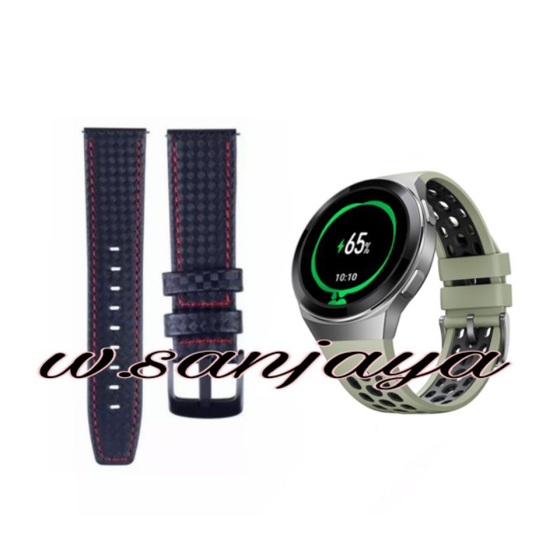 TALI JAM HUAWWEI WATCH GT 2 46MM GT 2E STRAP KULIT WATCH KARBON FULL CARBON