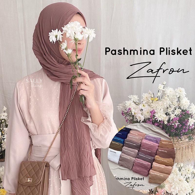 PASHMINA PLISKET ZAFRON PADI PASMINA CERUTY JILBAB PANJANG HIJAB KEKINIAN