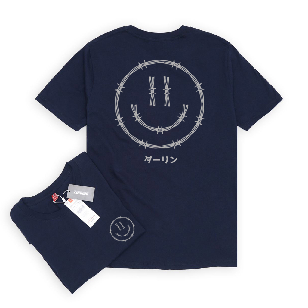 Zirdigo Kaos Distro Smile Kawat Duri Ori debe Lengan Pendek Print Quality Baju Pria