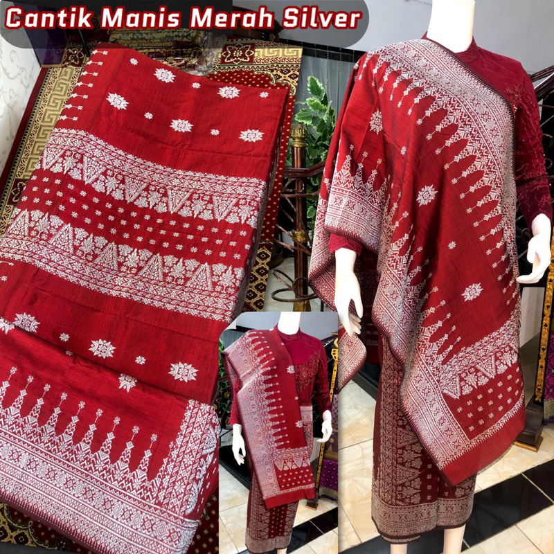 Songket Cantik Manis Exclusive Merah Silver/songket tenun asli palembang /ilham songket palembang /s