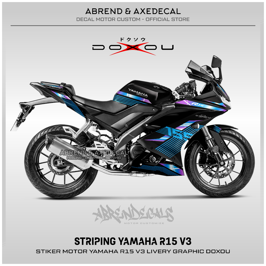 Striping R15 V3 Livery Grafis Doxou Custom / Stiker Motor Yamaha R15 V3 Design Variasi / Stock Decal