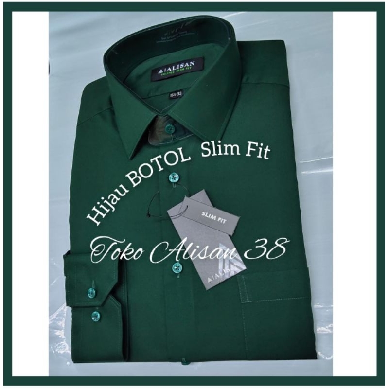 Kemeja Alisan Polos Lengan Panjang Slim Fit Warna HIJAU BOTOL 1 (100% ORI)