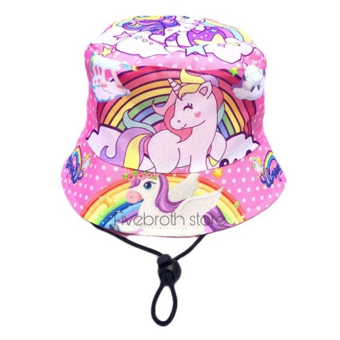 Topi Bucket Anak Perempuan Unicorn Kuda Poni Full sablon