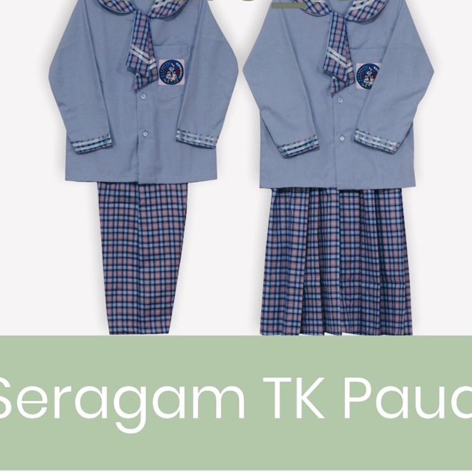 SERAGAM TK PAUD BIRU KOTAK KOTAK DASI PANJANG