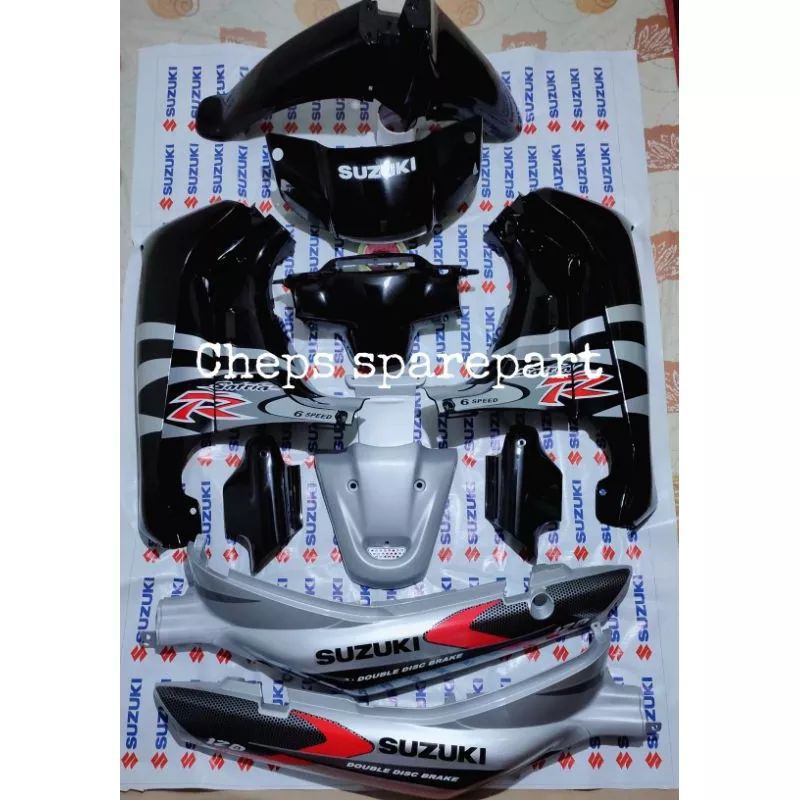 BODY FULL SET SUZUKI SATRIA LUMBA HITAM SILVER BODI SATRIA LUMBA FULLSET HITAM SILVER