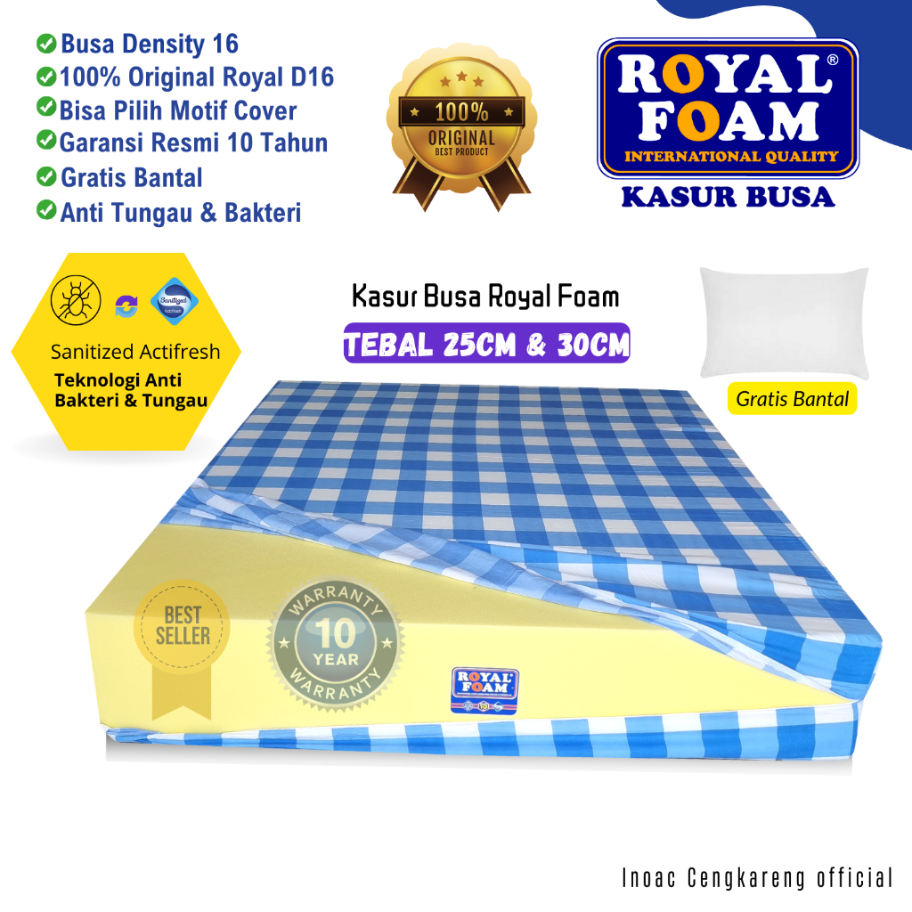 Kasur Busa Royal Foam D16 Tebal 25cm, 30cm Ukuran 200x200 200x180 200x160 200x145 200x120 200x100 20