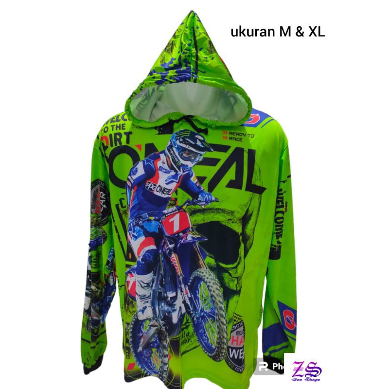 JERSEY MOTOCROSS BAJU TRAIL FULL PRINTING LENGAN PANJANG KUPLUK/TOPI DEWASA UKURAN M DAN XL