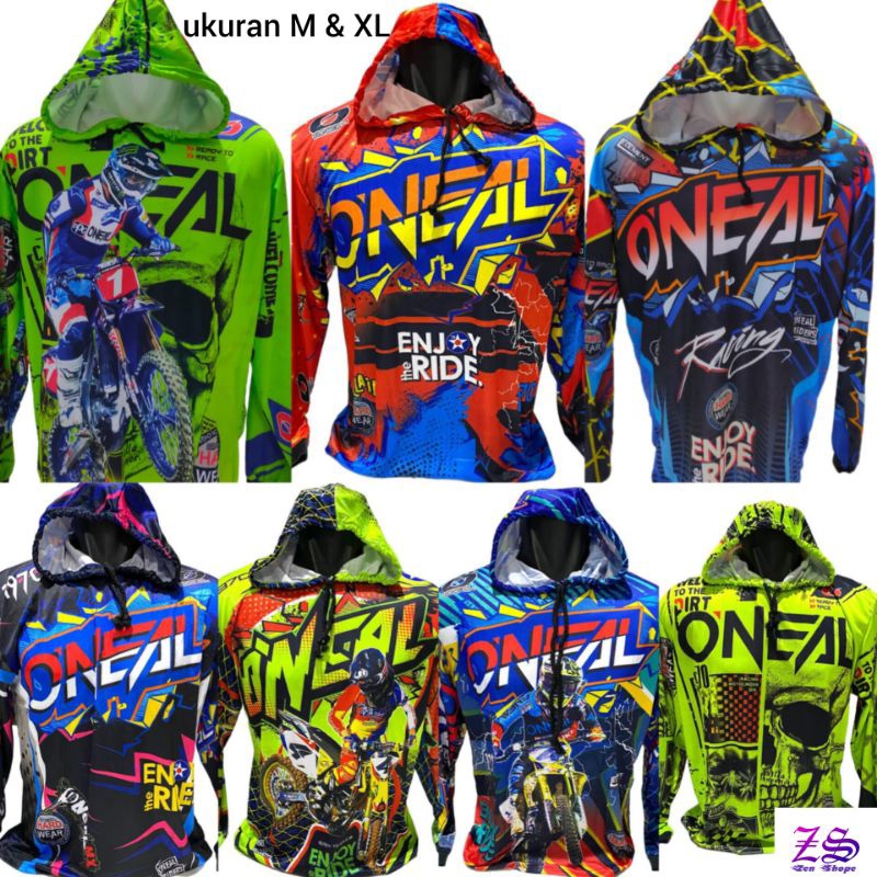 JERSEY MOTOCROSS BAJU TRAIL FULL PRINTING LENGAN PANJANG KUPLUK/TOPI DEWASA UKURAN M DAN XL