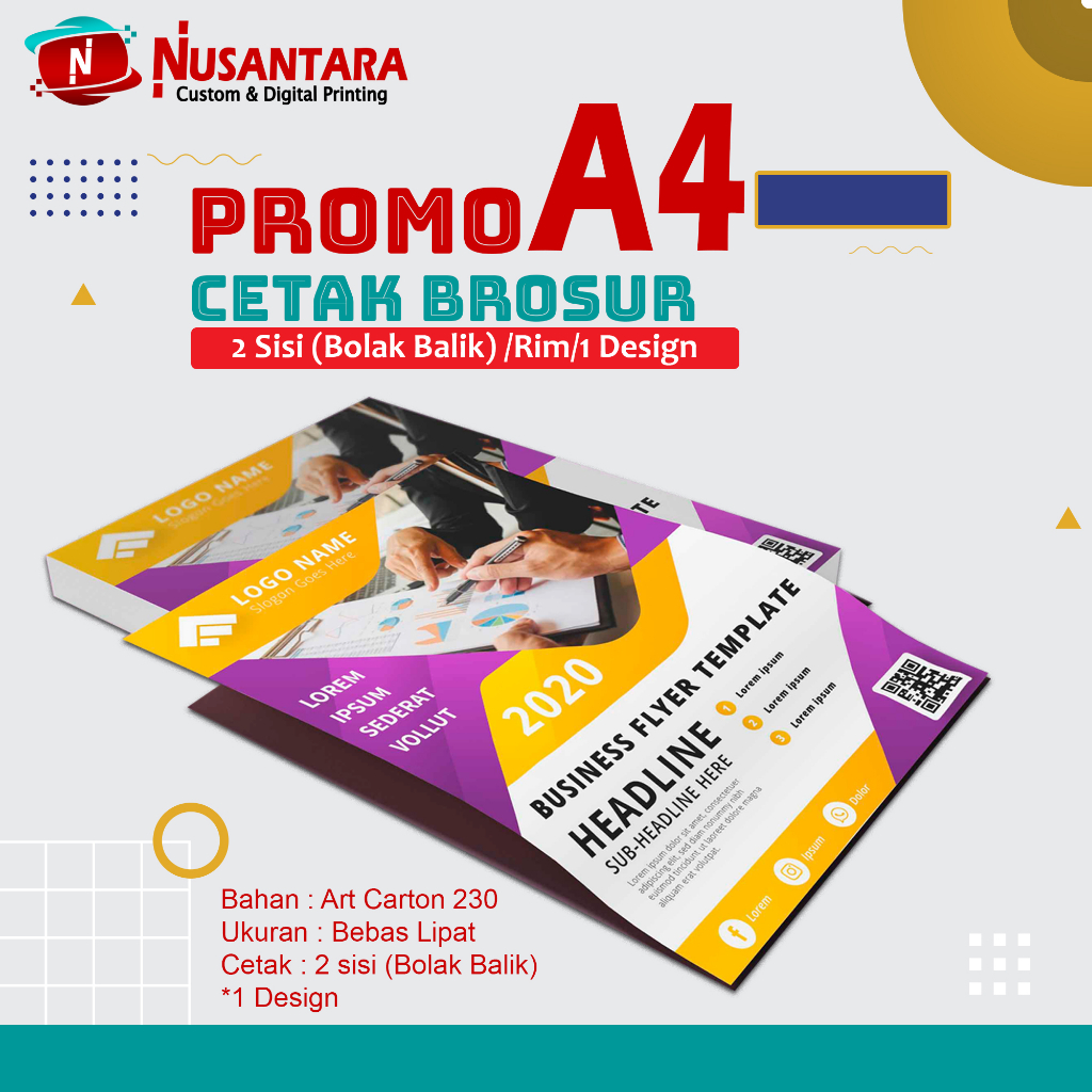 

Cetak Brosur A4 2 sisi (1000 pcs) Art Carton 230gsm