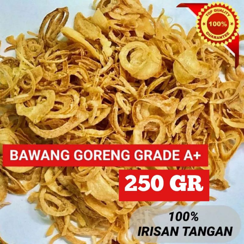 

Bawang Goreng Grade A+ Asli Murni Brebes 250gr ( Irisan Tangan ) / Bawang Brebes