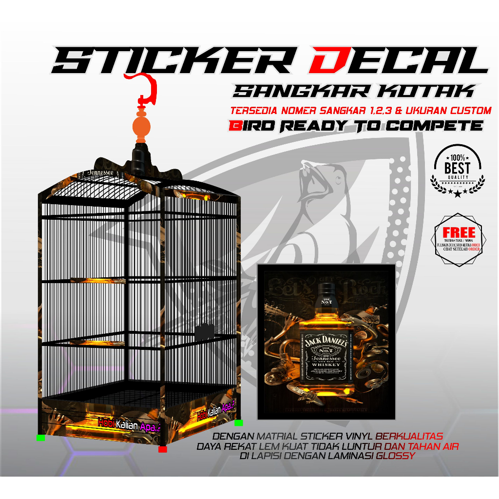 STICKER DECAL SANGKAR BURUNG KOTAK EBOD TEBOK NO. 1,2,3 GAMBAR JEKDI KEREN