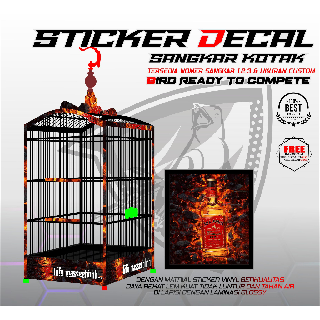 STICKER SANGKAR BURUNG DECAL EBOD / TEBOK SANGKAR KOTAK NO. 1,2,3 GAMBAR JECK D KEREN