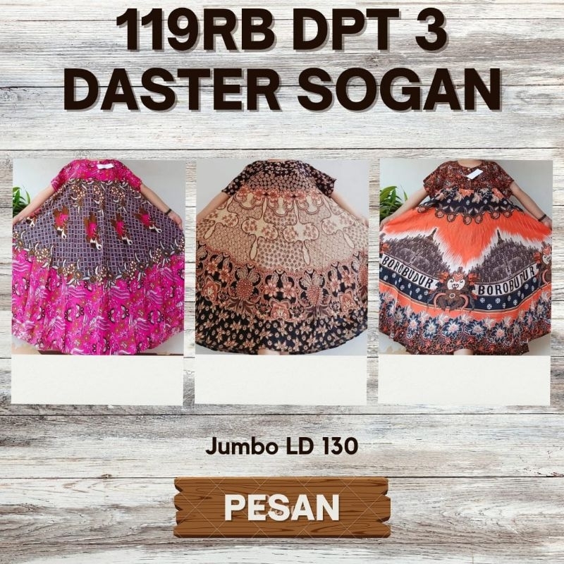 Paket Usaha dpt 3 Daster Klok Pola super Mayung Sogan payung klok  panjang 115 cm  LD 130 cm  XXXL  