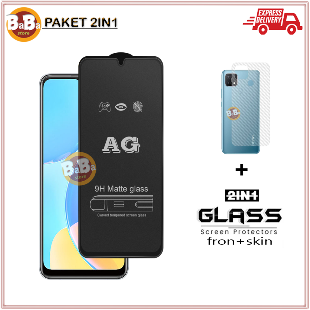 Tempered Glass Matte AG Anti-Glare + Skin Carbon Oppo A1K/A3S/A5/A5S/A7/A8/A9/A11K/A12/A12E/A15/A15S