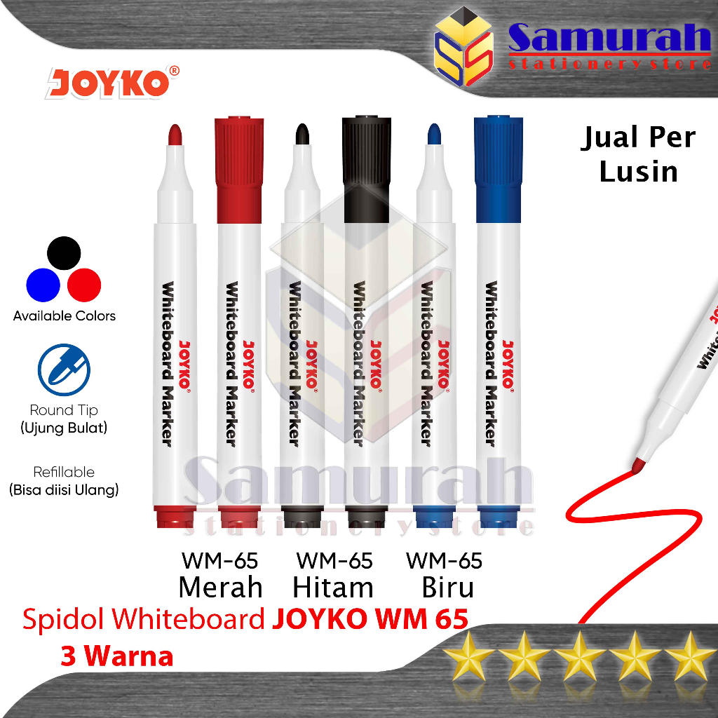 

Spidol White Board Marker Joyko WM 65 Bisa Isi ulang / Spidol Papan Tulis Bisa Hapus / WhiteBoard Marker Refillable HItam - Biru - Merah