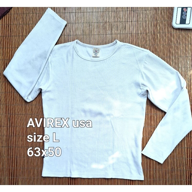 Baju Kaos AVIREX USA Putih Polos Lengan Panjang