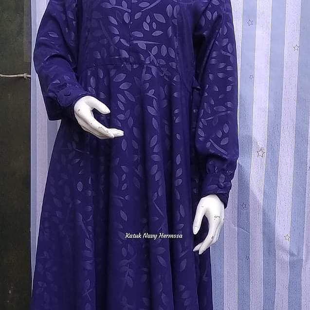 (Hermosa)Gamis hermosa embos motif katuk warna navy wolfis premium original hermosa-gamis embos