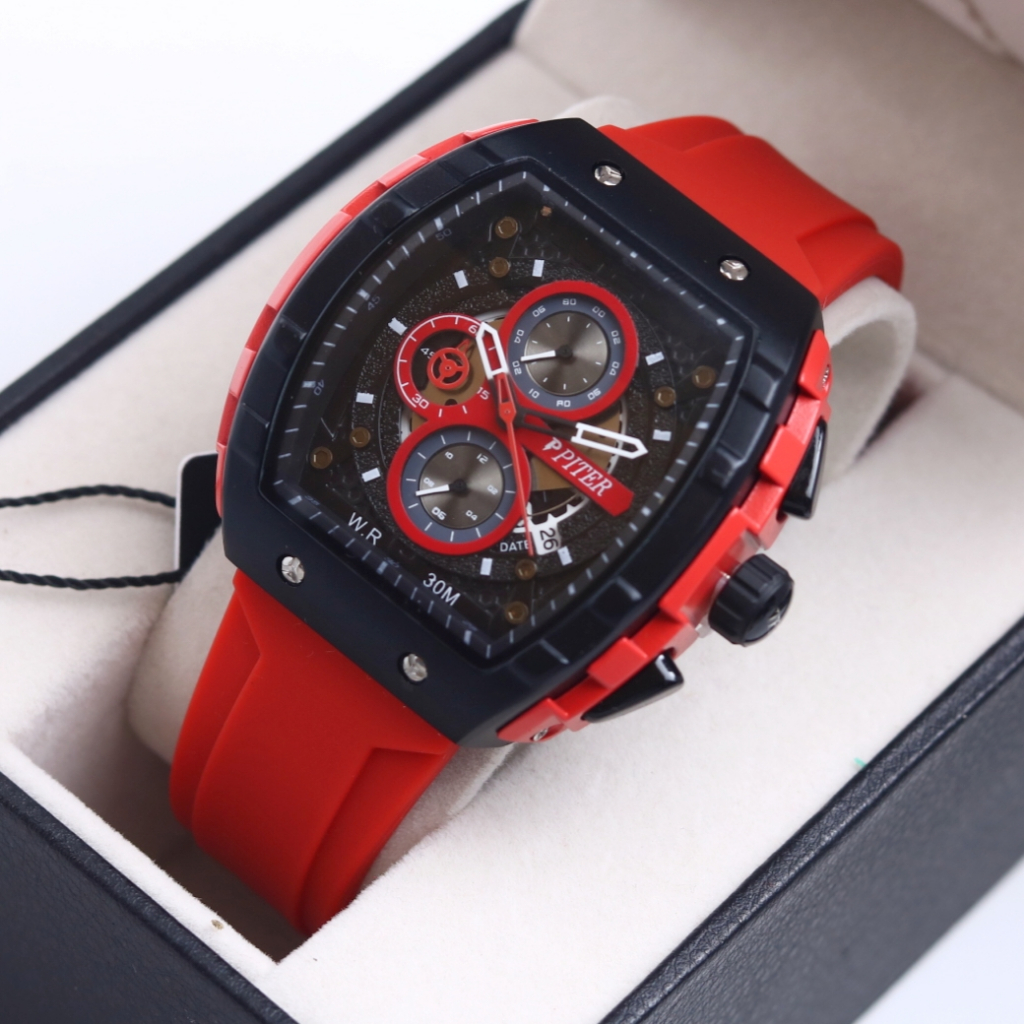 Jam Tangan Pria Piter Analog Chrono Sports Original Rubber