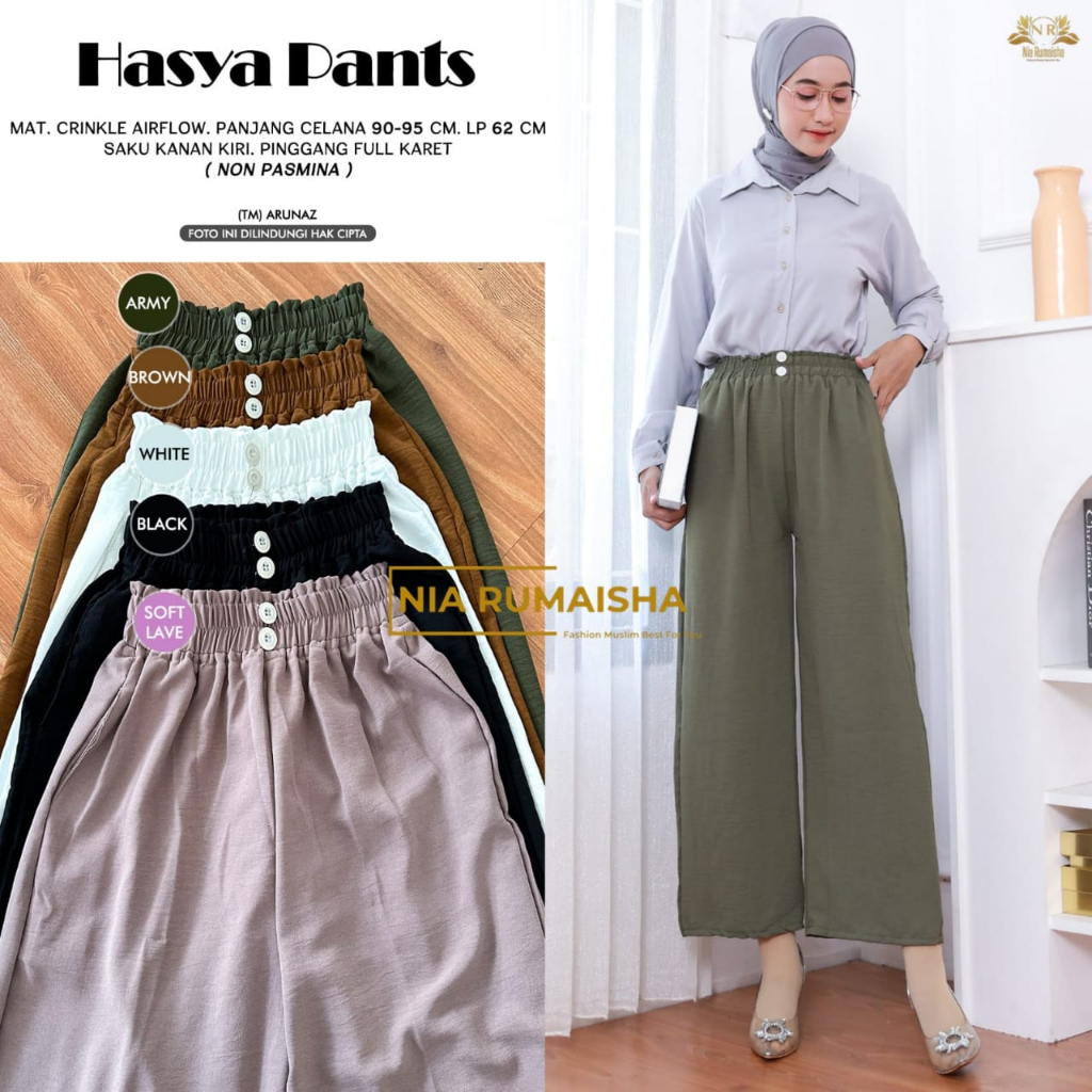 Hasya Pants - Celana Kulot Kolor Casual Cewek Coklat Hitam Putih Army Soft Lave