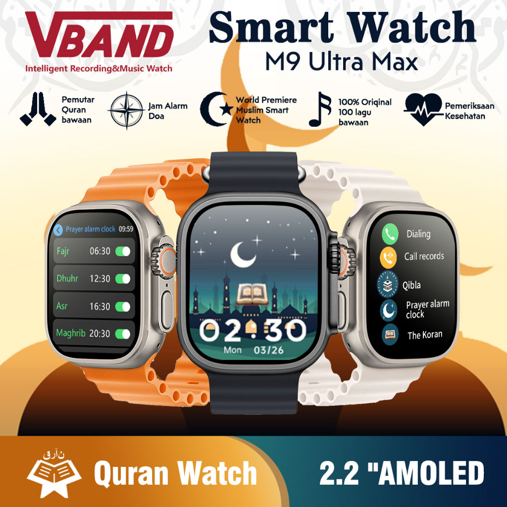 M9 ULTRA MAX Karakteristik Muslim smartwatch 2.2 inci layar musik lokal olahraga menonton koran smar