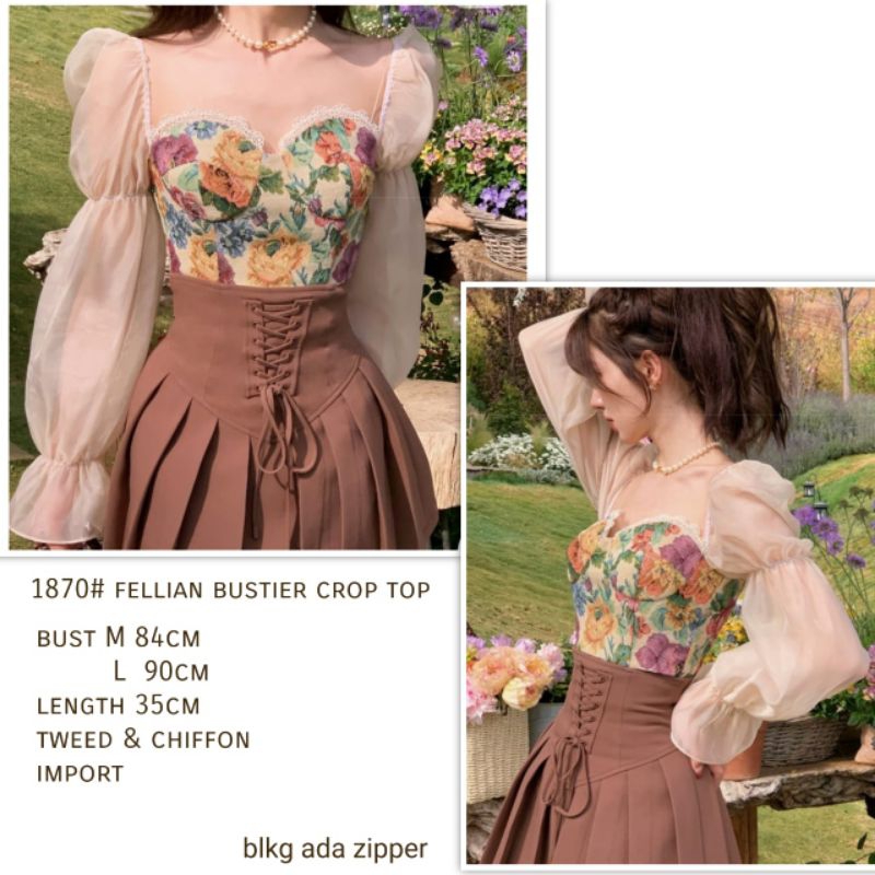 1870 Atasan baju blus blouse kemeja lengan balon panjang cantik anggun murah meriah bunga2 santai ny