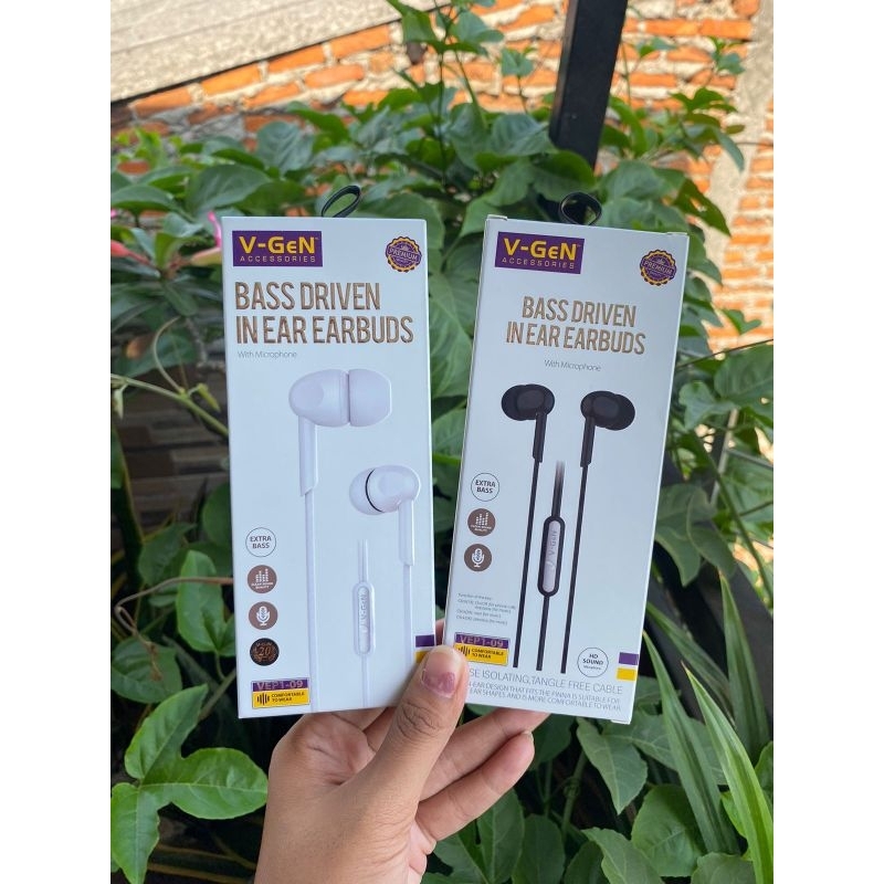 V-GeN VEP1-09 HEADSET  BASS DRIVEN IN EAR EARBUDS WITH MICROPHONE