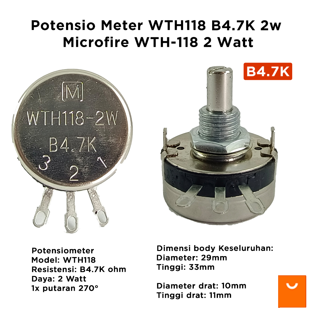Potensio Meter WTH118 B4.7K 2w Microfire WTH-118 2 Watt 4k7
