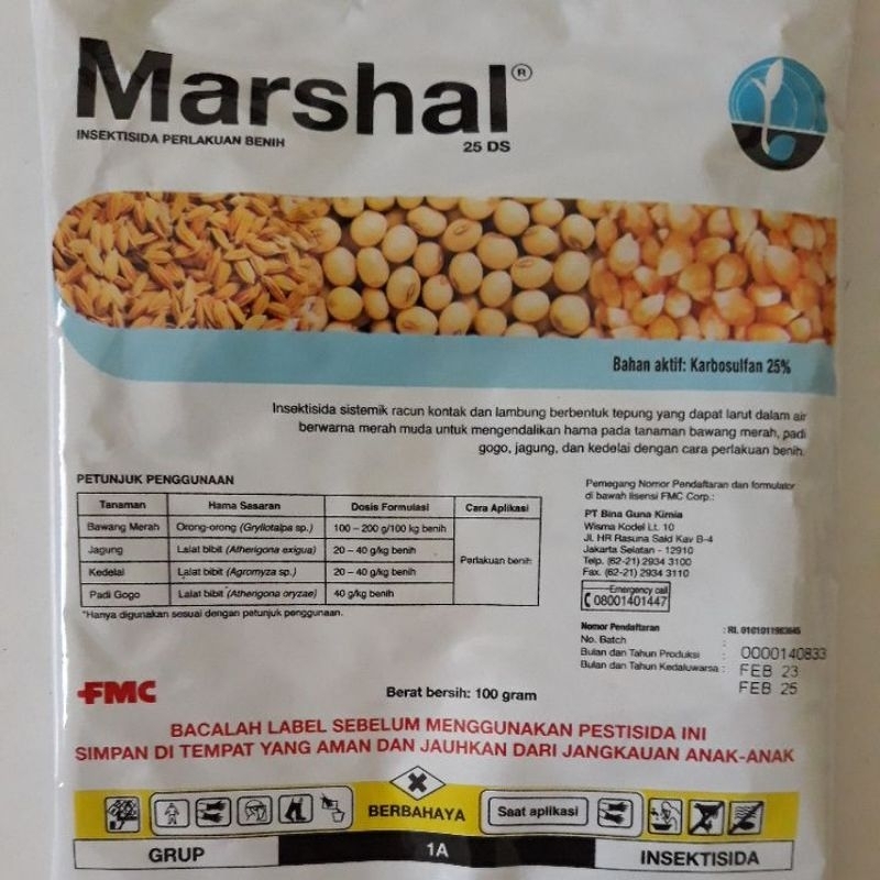 Marshal 25DS 100 gram insektisida perlakuan benih, ampuh basmi yuyu kepiting sawah