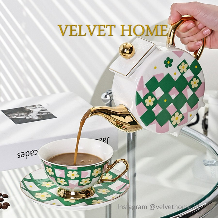 3in1 Domino Set Hampers Teaset Teapot Lebaran Idul Fitri Imlek Natal Wedding Parsel-Hijau