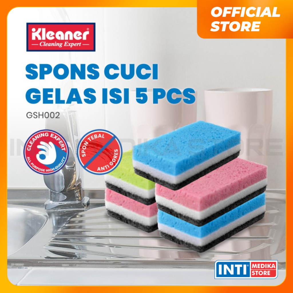 KLEANER - Sabut Spons Cuci Gelas &amp; Alat Makan Isi 5 | Sponge Busa