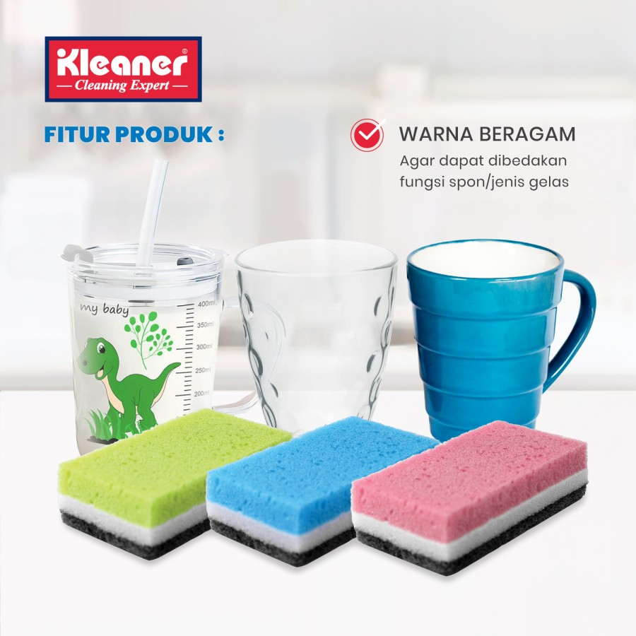 KLEANER - Sabut Spons Cuci Gelas &amp; Alat Makan Isi 5 | Sponge Busa