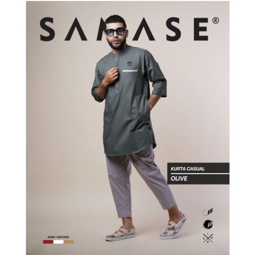 Promo Spesial Disc. 30% | Koko Pria Dewasa Samase Kurta Kasual | A091 Olive - Lengan ¾
