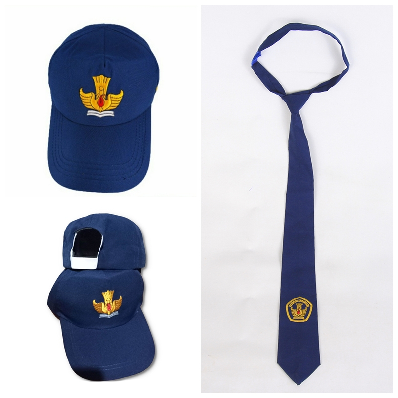 Topi SMP Biru Navy  | Topi Sekolah SMP | Topi dan Dasi SMP Logo Bordir