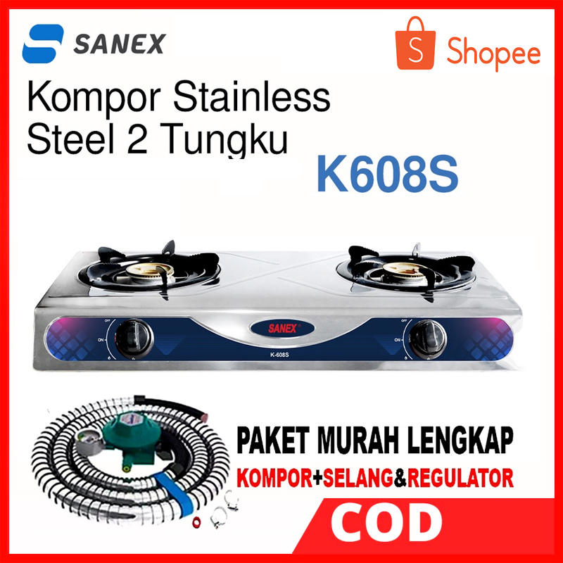 KOMPOR GAS 2 TUNGKU STAINLESS / KOMPOR GAS SANEX K-608S 2 TUNGKU /KOMPOR 2 TUNGKU / KOMPOR 2 TUNGKU 
