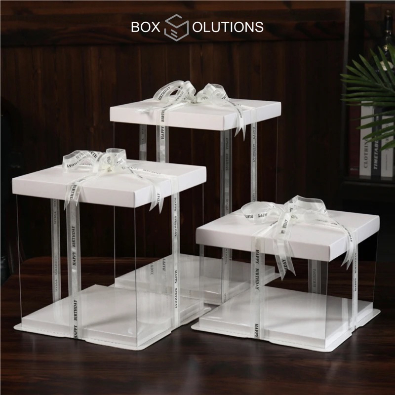 

cake box mika transparant tinggi viral WHITE LID - 30 x 30 cm (TANPA PITA)
