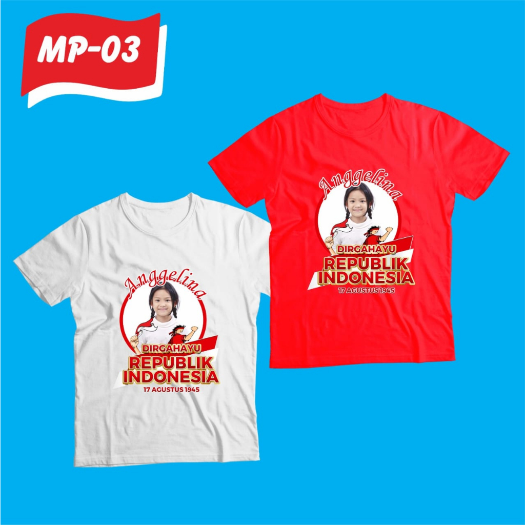 KAOS ANAK CUSTOM FOTO DAN NAMA SENDIRI AGUSTUSAN