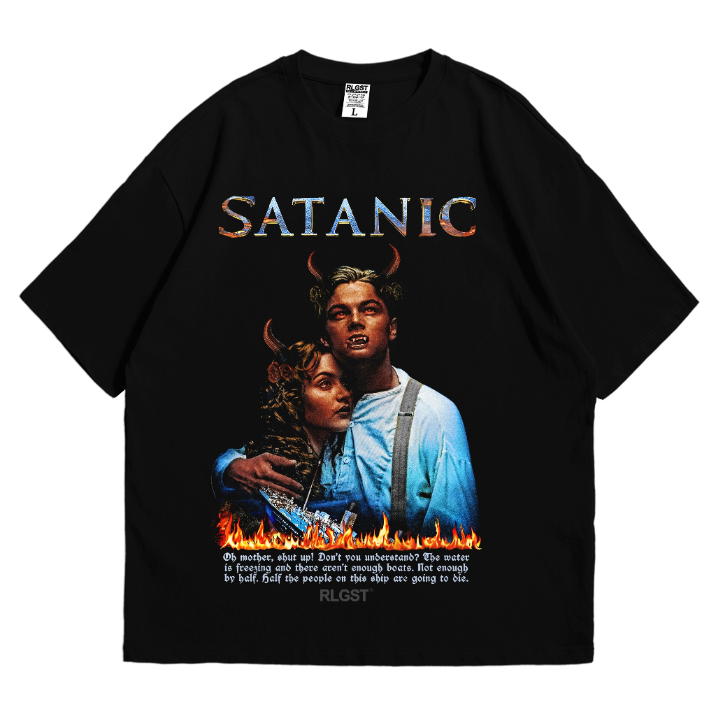 Rollingstout Tshirt  - Satanic | Kaos Band | Kaos Parodi Titanic  | BAJU MUSIK METAL ROCK