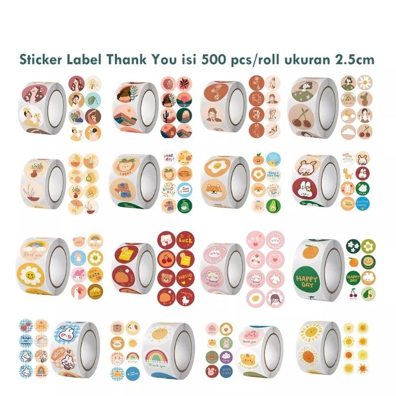 

500pcs/1 Roll Stiker Label, Stiker Thank You Motif Kartun Lucu/ Sticker Packing Terima Kasih 2,5 cm/ Sticker Segel Label Thank You