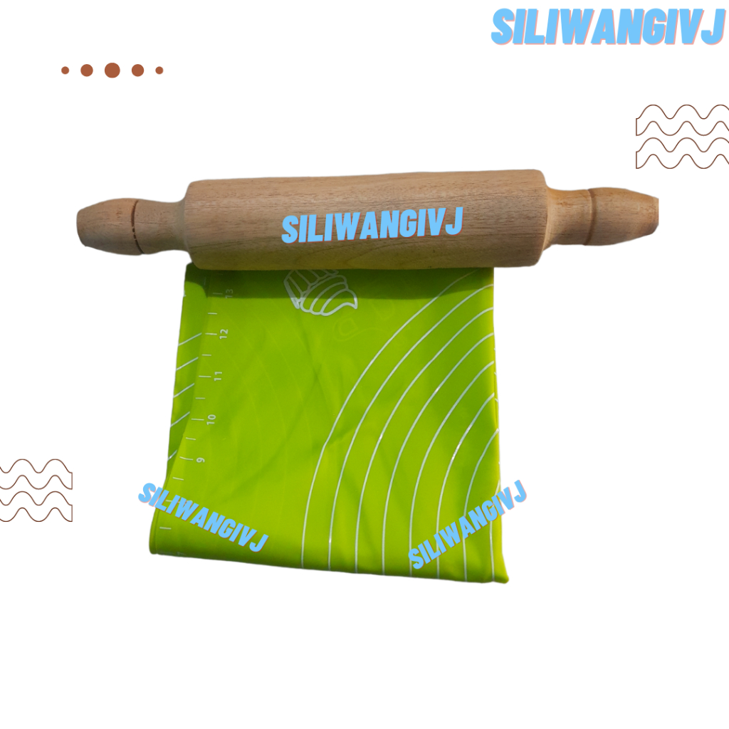 Alas Adonan Silikon / Matras Adonan Kue Silikon Plus Roll Pin Adonan Kue Bahan Kayu