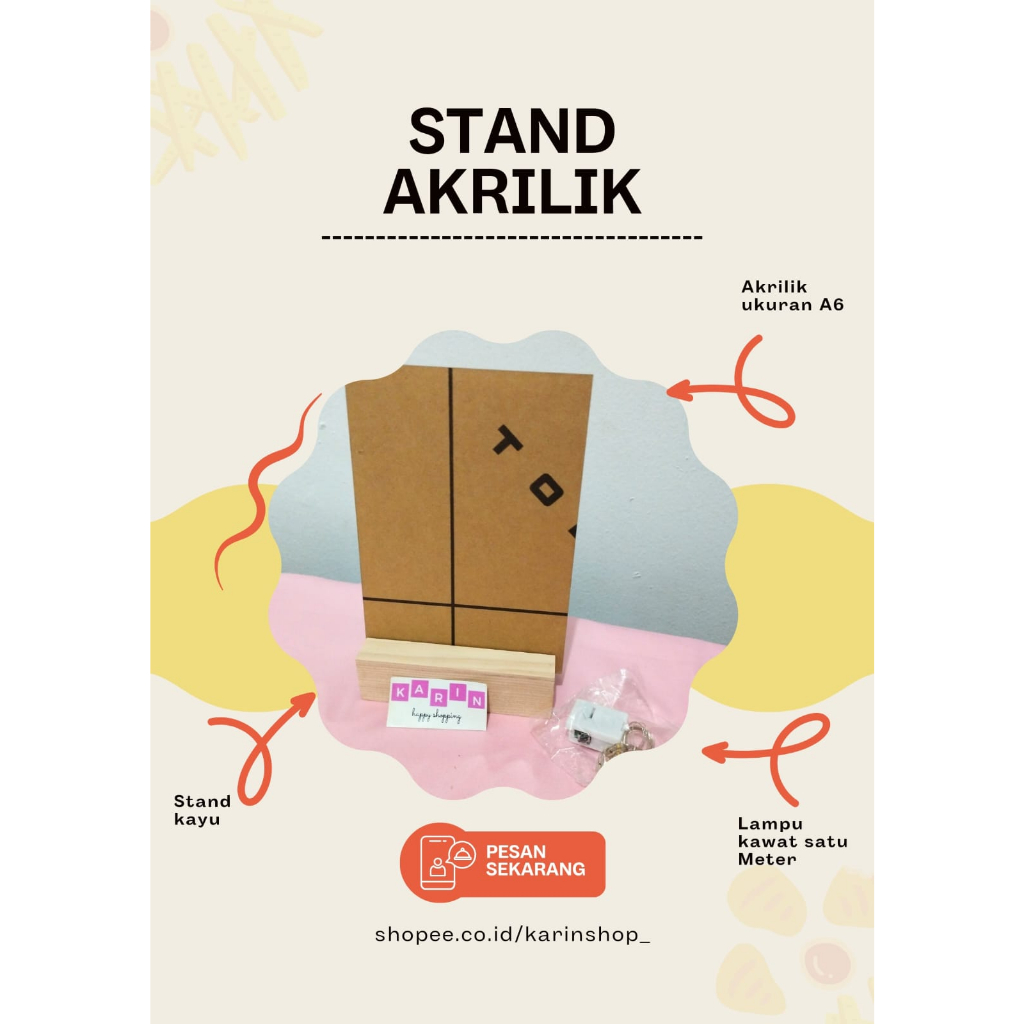 Akrilik lembaran, stand kayu, lampu tumblr