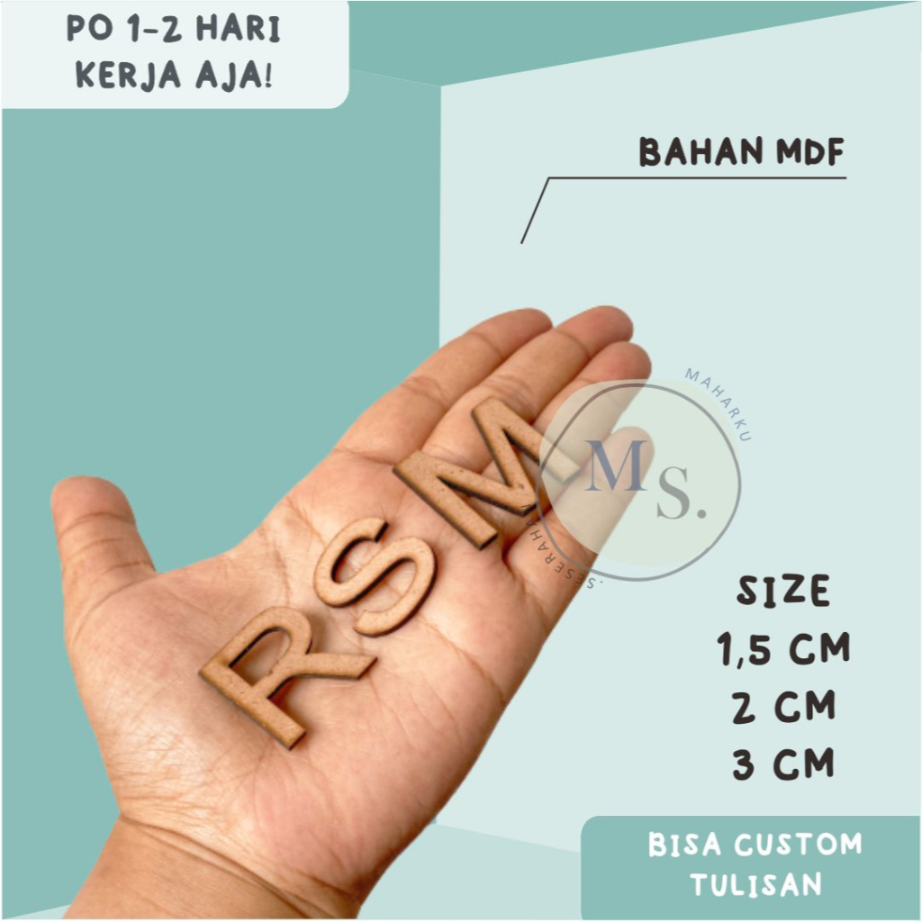 READY KAYU 1,5CM HURUF ABJAD (A-Z), INITIAL NAMA KAYU ABJAD HURUF TIMBUL DEKORASI MAHAR SESERAHAN MA
