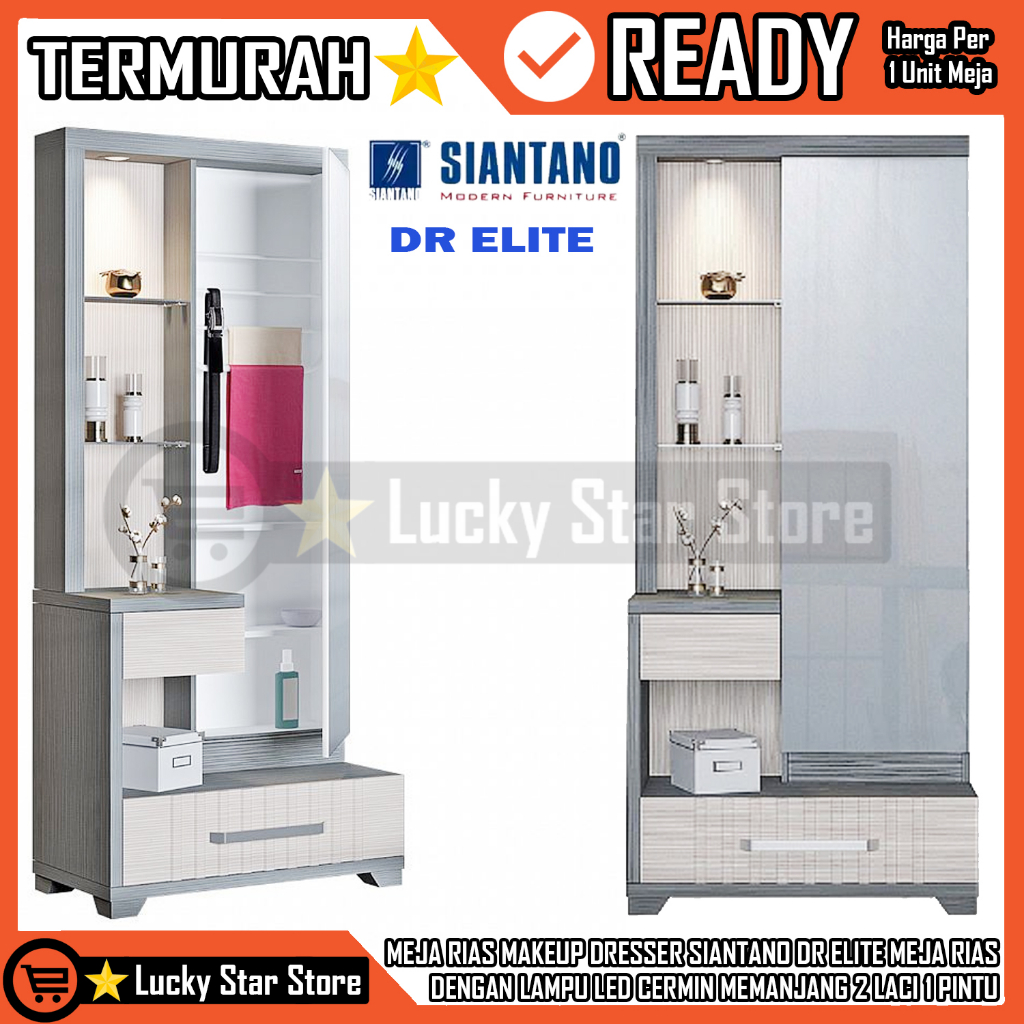 (INSTANT) MEJA RIAS MAKEUP DRESSER SIANTANO DR ELITE MEJA RIAS DENGAN LAMPU LED CERMIN MEMANJANG 2 L