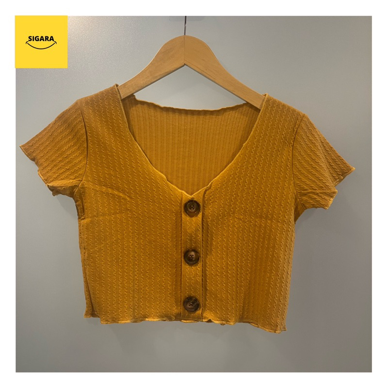 [New] Kaos Crop Top Wanita Kancing Depan